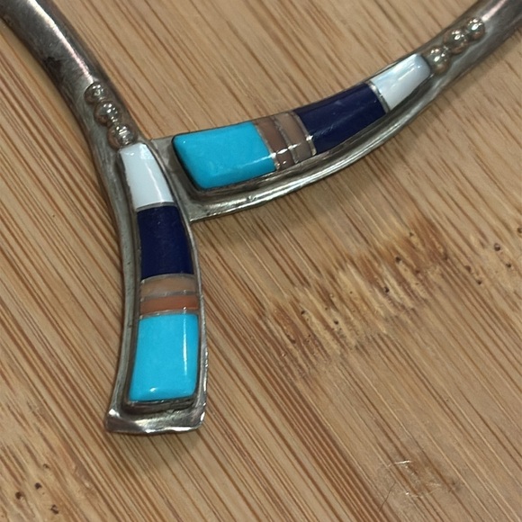 Navajo Signed M. Spencer
Sterling S 18" Necklace, Turquoise, MOP, Lapis, Zuni - Picture 1 of 12